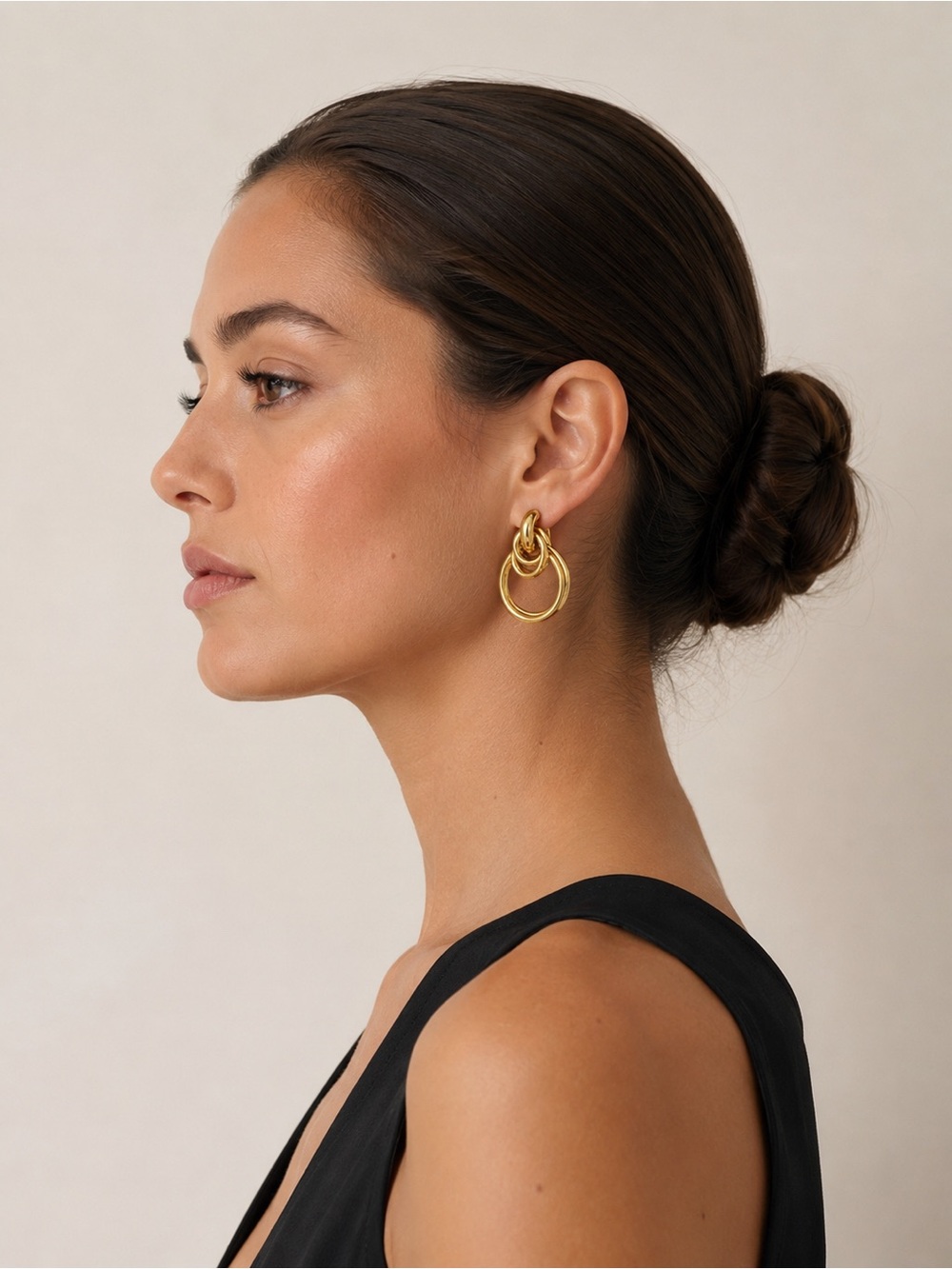 Zara Polished Gold Interlocked Hoop Drop Earrings - Picture 3 of 3